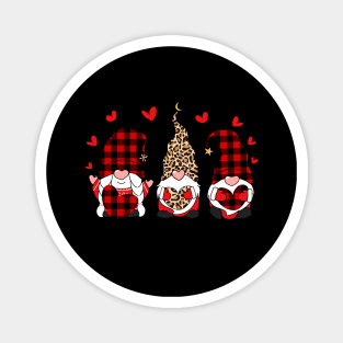 Three Gnomes Holding Hearts Happy Valentines Day 2021 leopard Red plaid Magnet